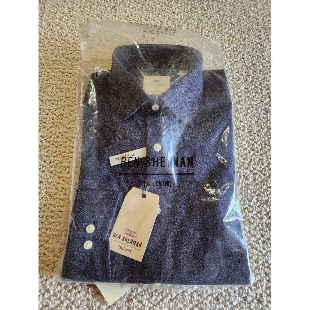 Ben Sherman Tailoring Blue Floral Paisley Dress Shirt 14.5 32/33 Stretch Collar